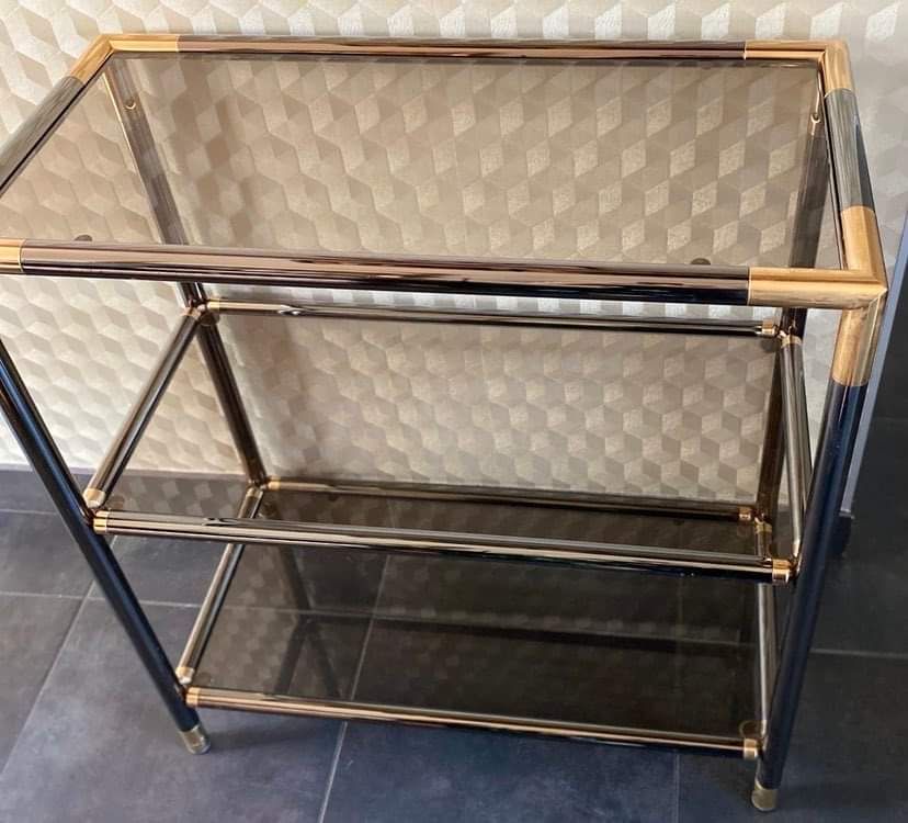 Vintage Italian design console in brass and smoked glass