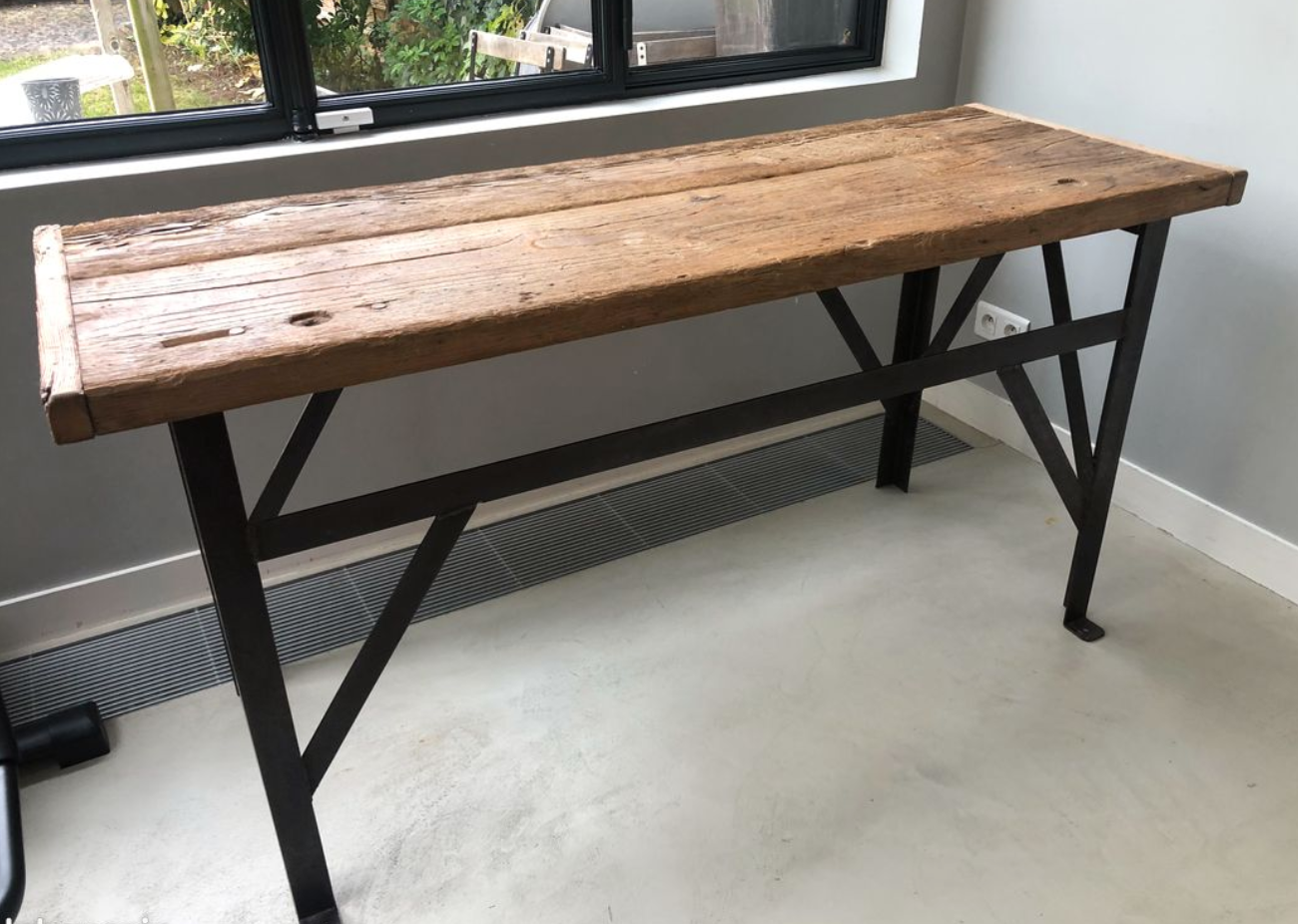 Old steel and wood workbench