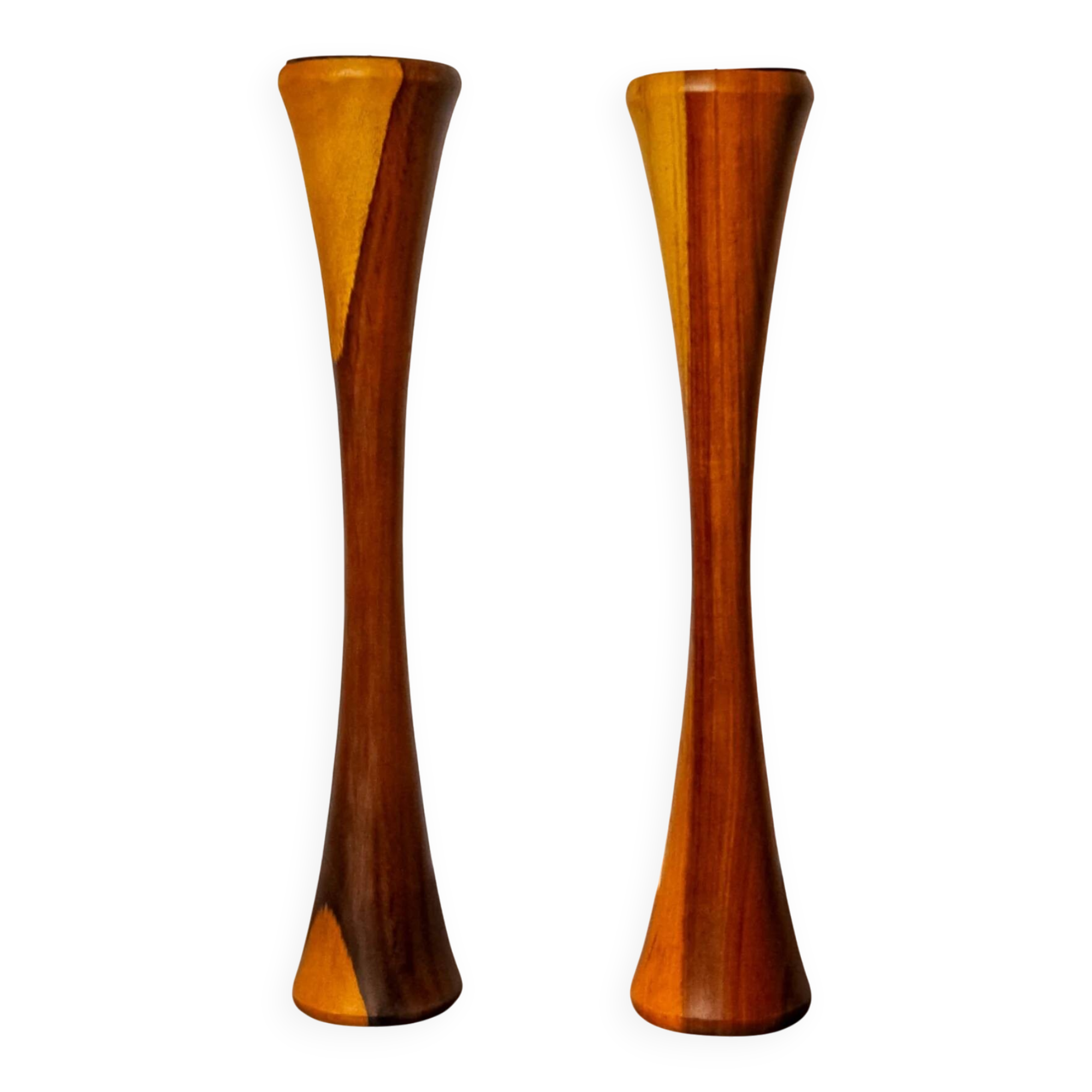 Pair of Scandinavian candleholders in wood, Denmark, 1980s