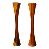 Pair of Scandinavian candleholders in wood, Denmark, 1980s