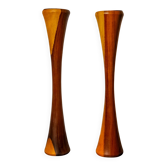 Paire de bougeoirs scandinaves en bois, Danemark, années 1980.