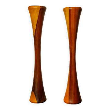 Pair of Scandinavian candleholders in wood, Denmark, 1980s