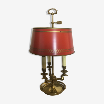 Lampe bouillotte bronze abat jour tôle rouge