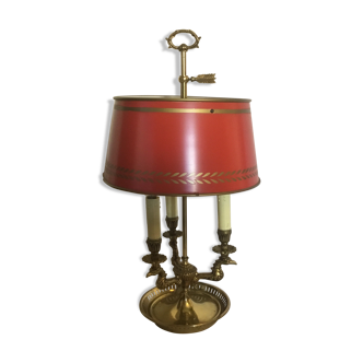 Lampe bouillotte bronze abat jour tôle rouge