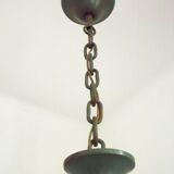 Green iron 4 light chandelier with scrolled arms