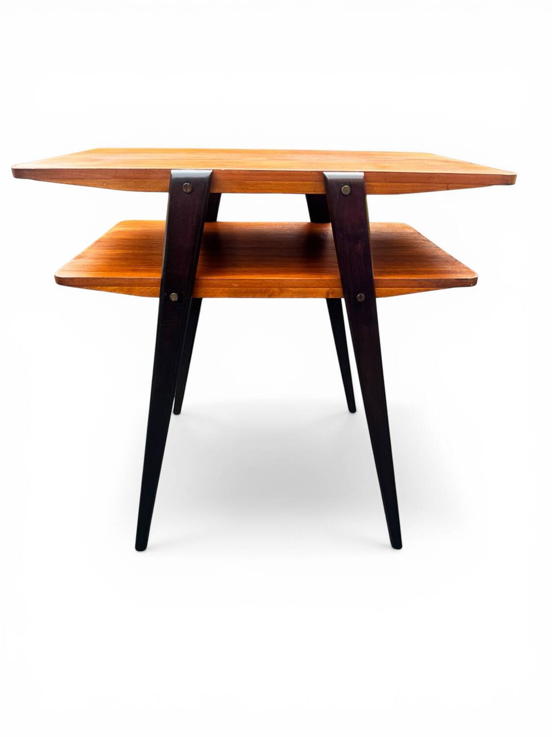 Table d’appoint / chevet scandinave à double plateau Suède 1960