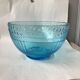 Salad bowl in molded glass pressed art deco fluorescent blue