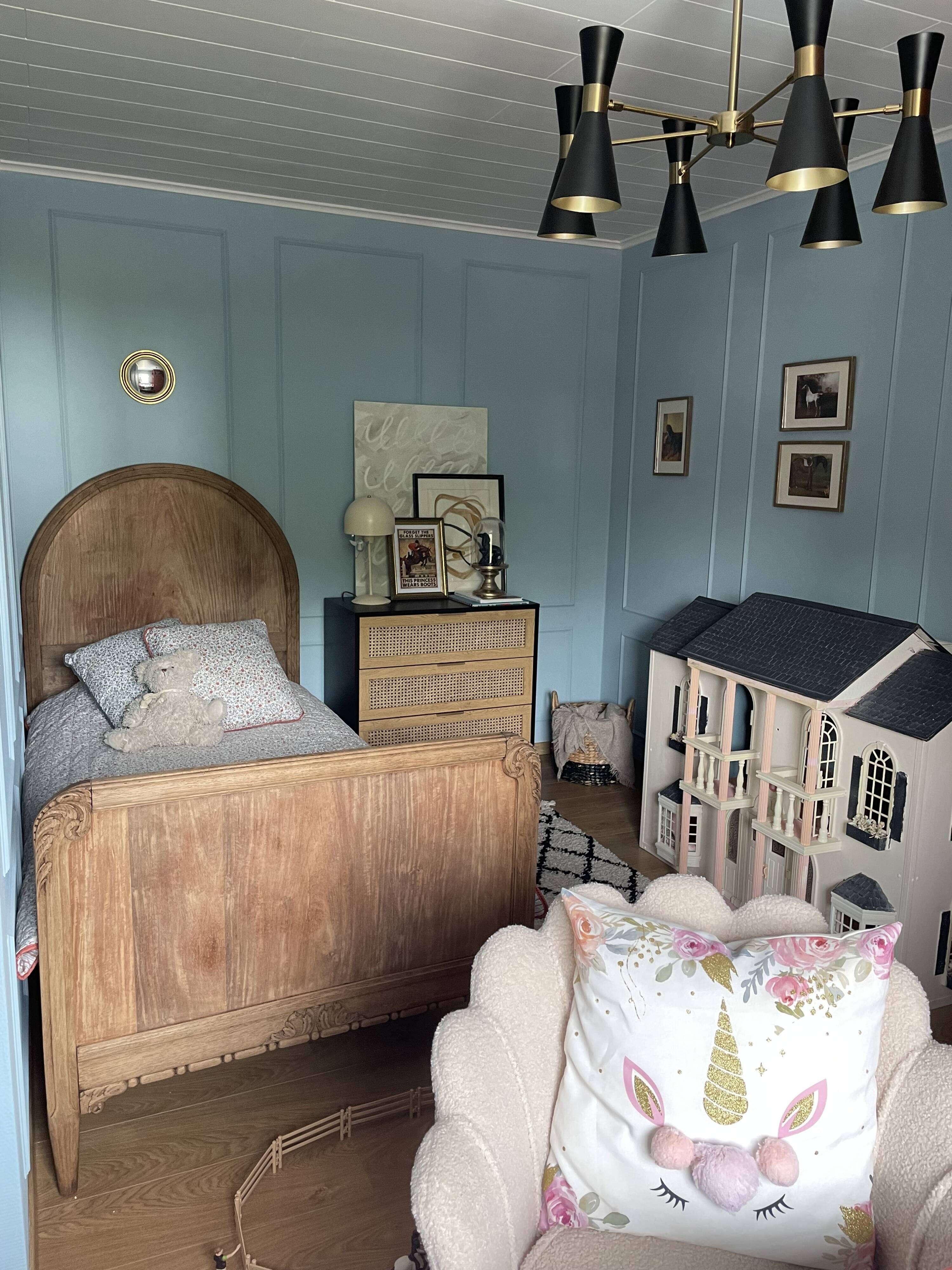 Antique solid wood bed with a carved rounded headboard — Louis XV style