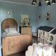 Antique solid wood bed with a carved rounded headboard — Louis XV style