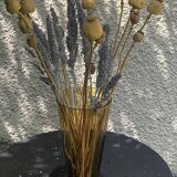 Bayadere patterned vase in glass, transparent and vintage ochre