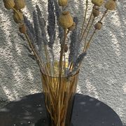 Bayadere patterned vase in glass, transparent and vintage ochre