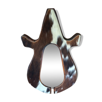 Wooden mirror and cow skin 32x55cm