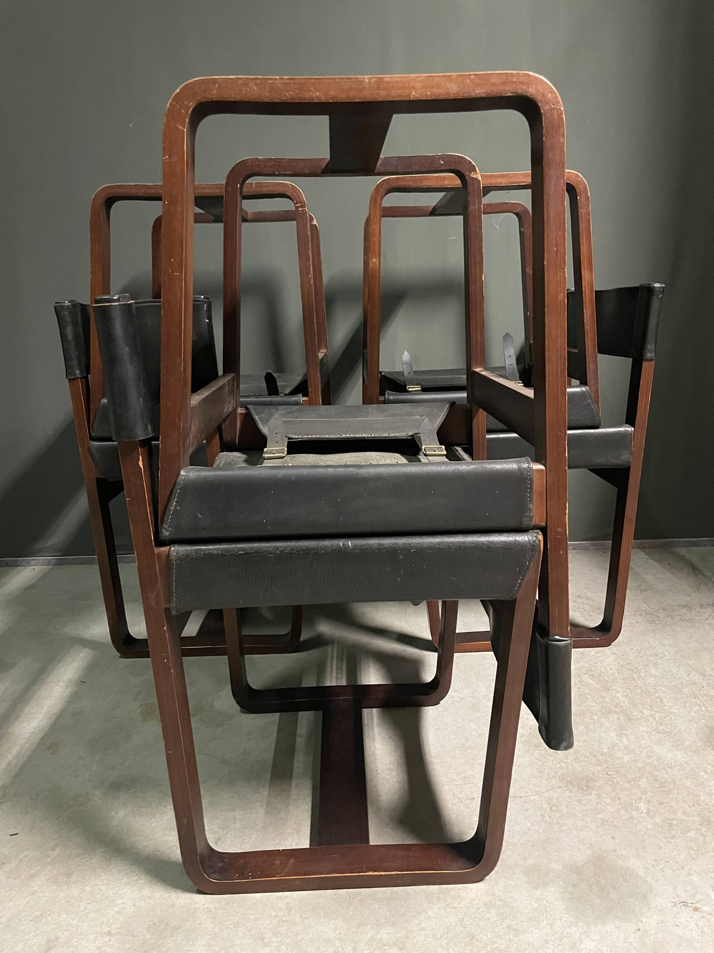 Ensemble de 6 chaises Gunther Hoffstead en cuir et palissandre pour Uniflex