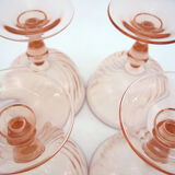 4 champagne glasses in powder pink twisted glass - Rosaline Luminarc Arcoroc - vintage 80s