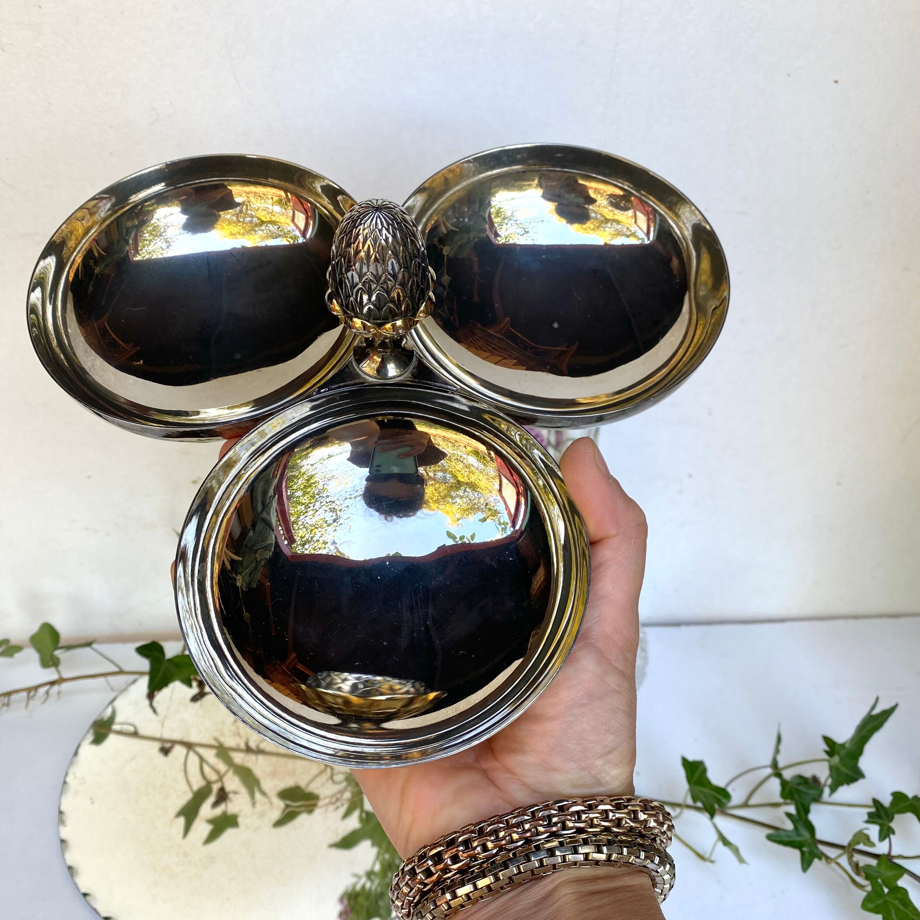 Silver metal serving dish