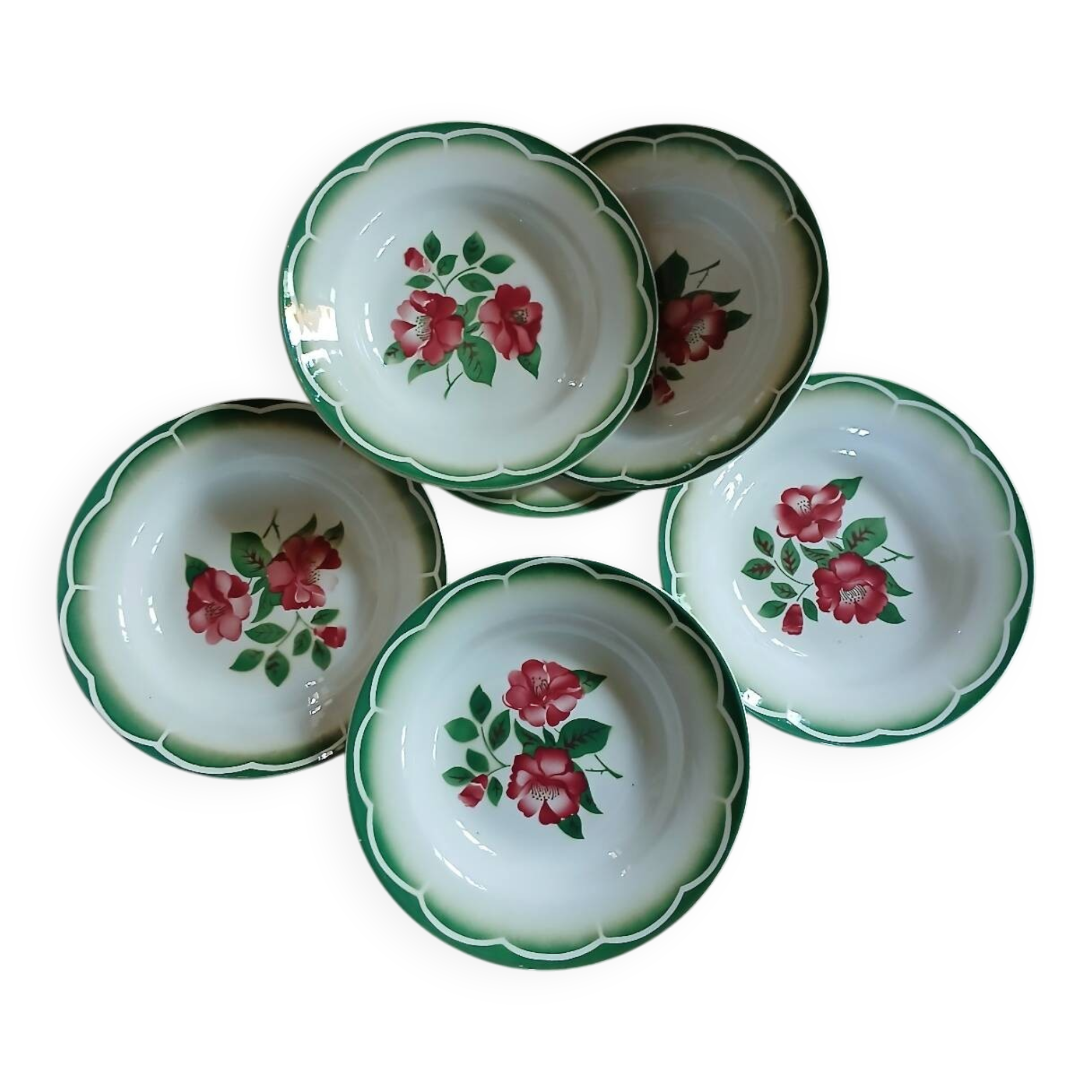 6 antique deep plates from Digoin and Sarreguemines