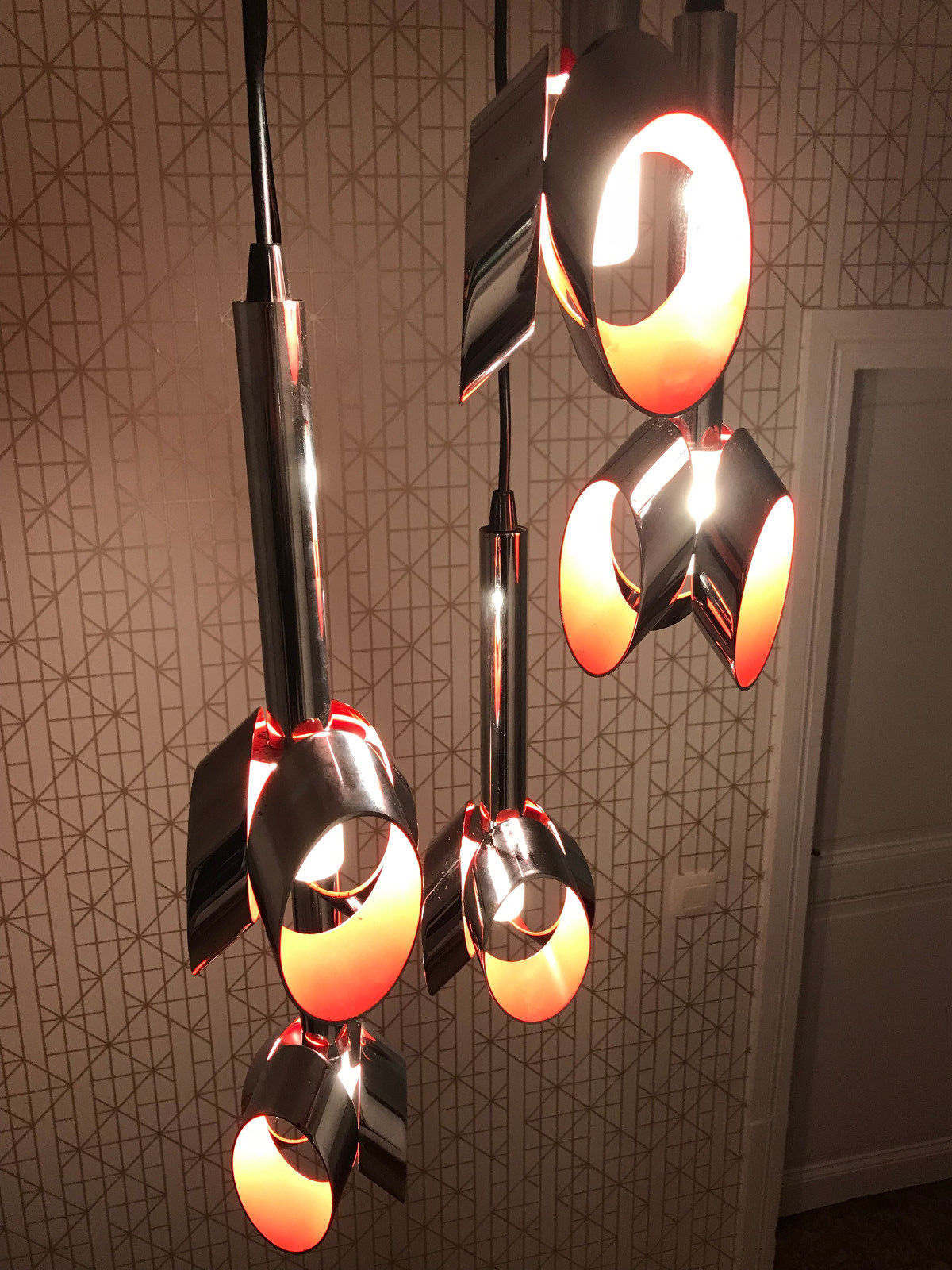 Suspension cascade de tulipe Raak vintage orange et chrome