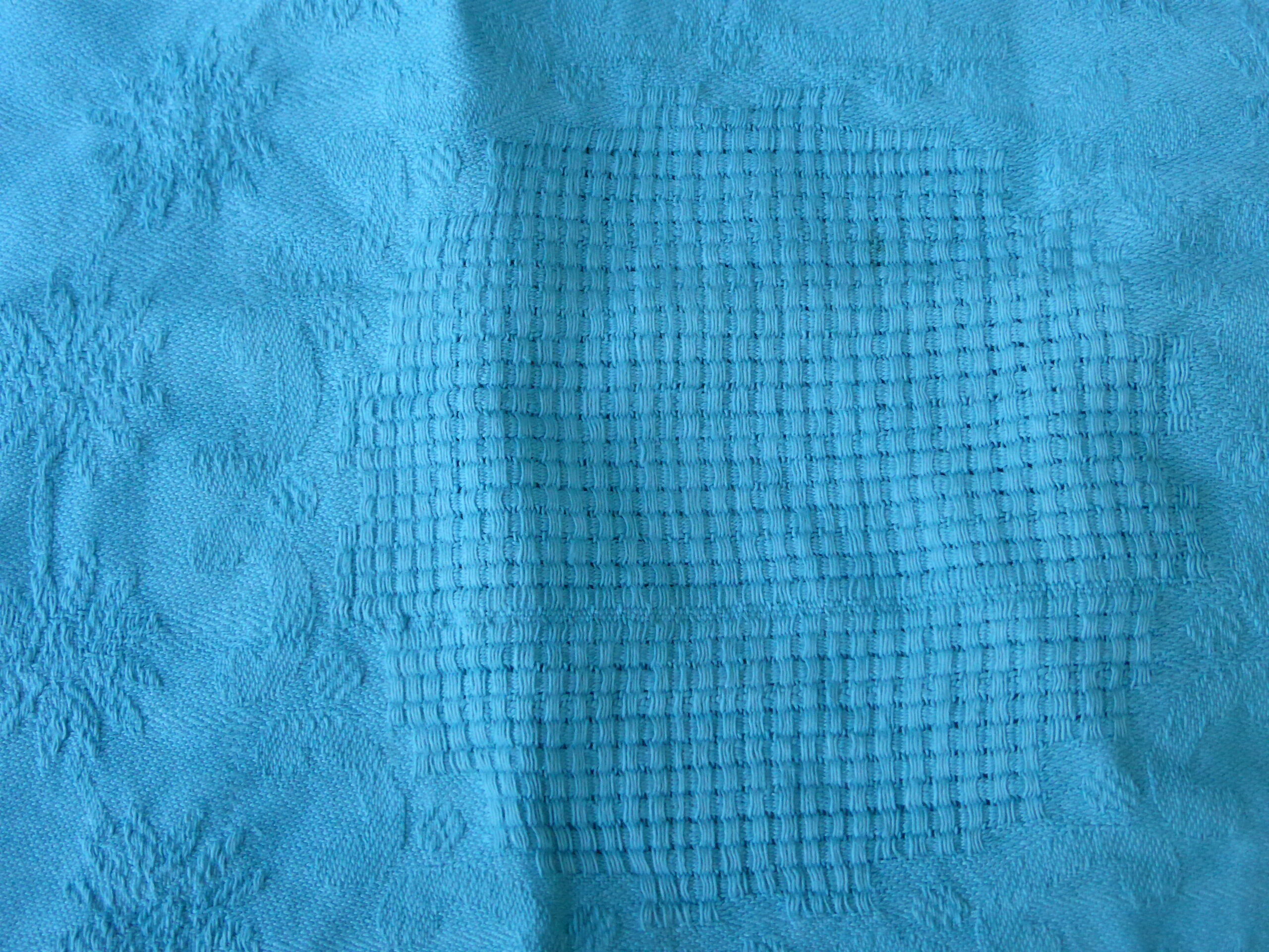 6 damask cotton towels, blue hue, woven, art deco