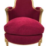 Bergère in gilded wood trimmed with fuchsia silk and velvet, art deco inspired by Louis XVI