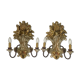 Pair of wall has 2 light wooden carved and patinated flowers decoration