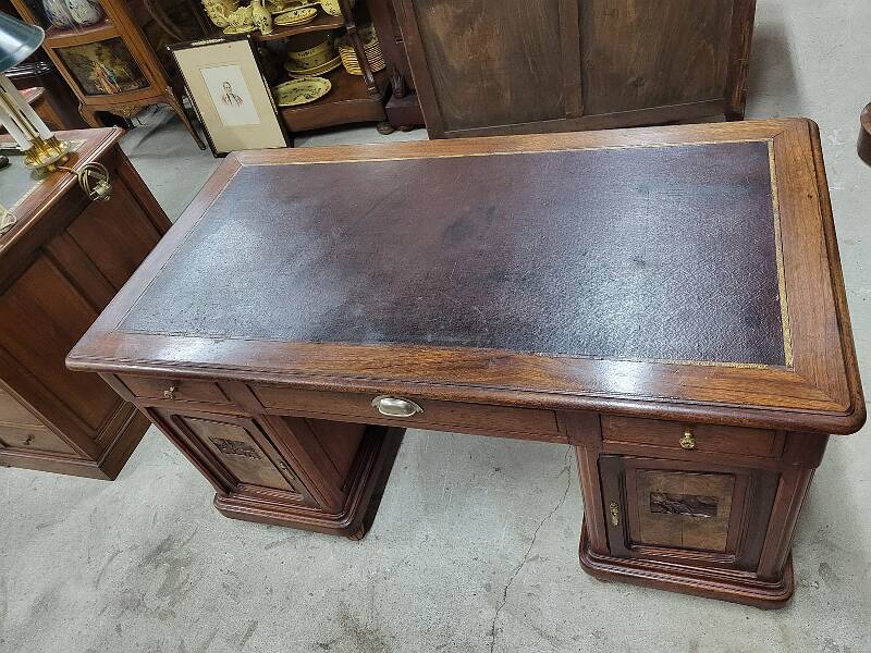 Art deco 4-door, 3-drawer, double-sided, 1930s flat desk