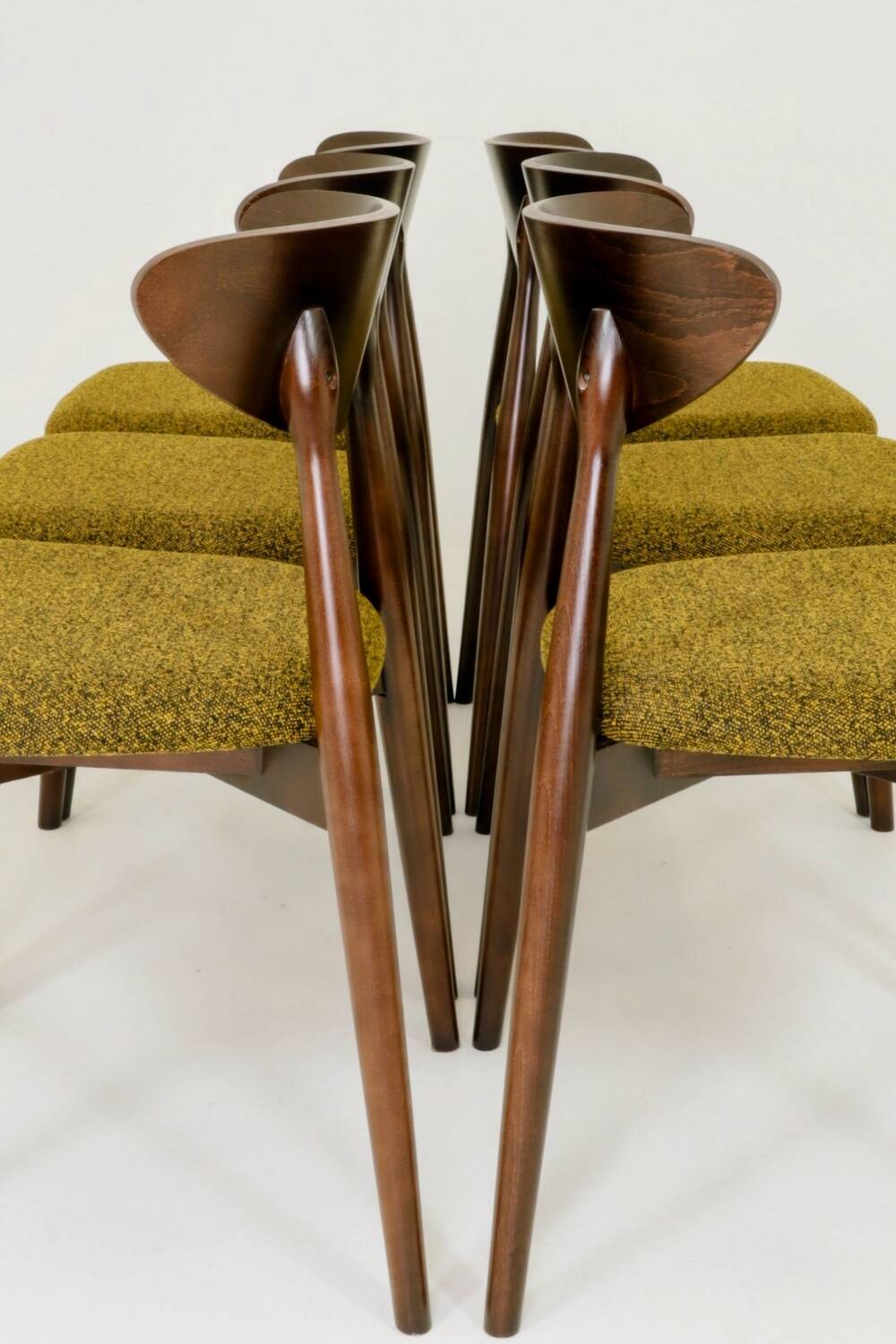 Set of 6 Modern Beech Wood Dining Chair, Yellow Bouclè, Dark Wood