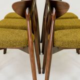 Set of 6 Modern Beech Wood Dining Chair, Yellow Bouclè, Dark Wood