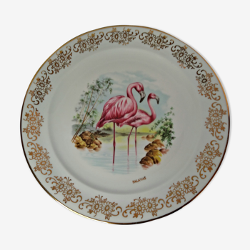 Porcelain plate from Limoges France 25 cm decoration flamingos