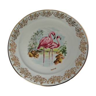 Porcelain plate from Limoges France 25 cm decoration flamingos