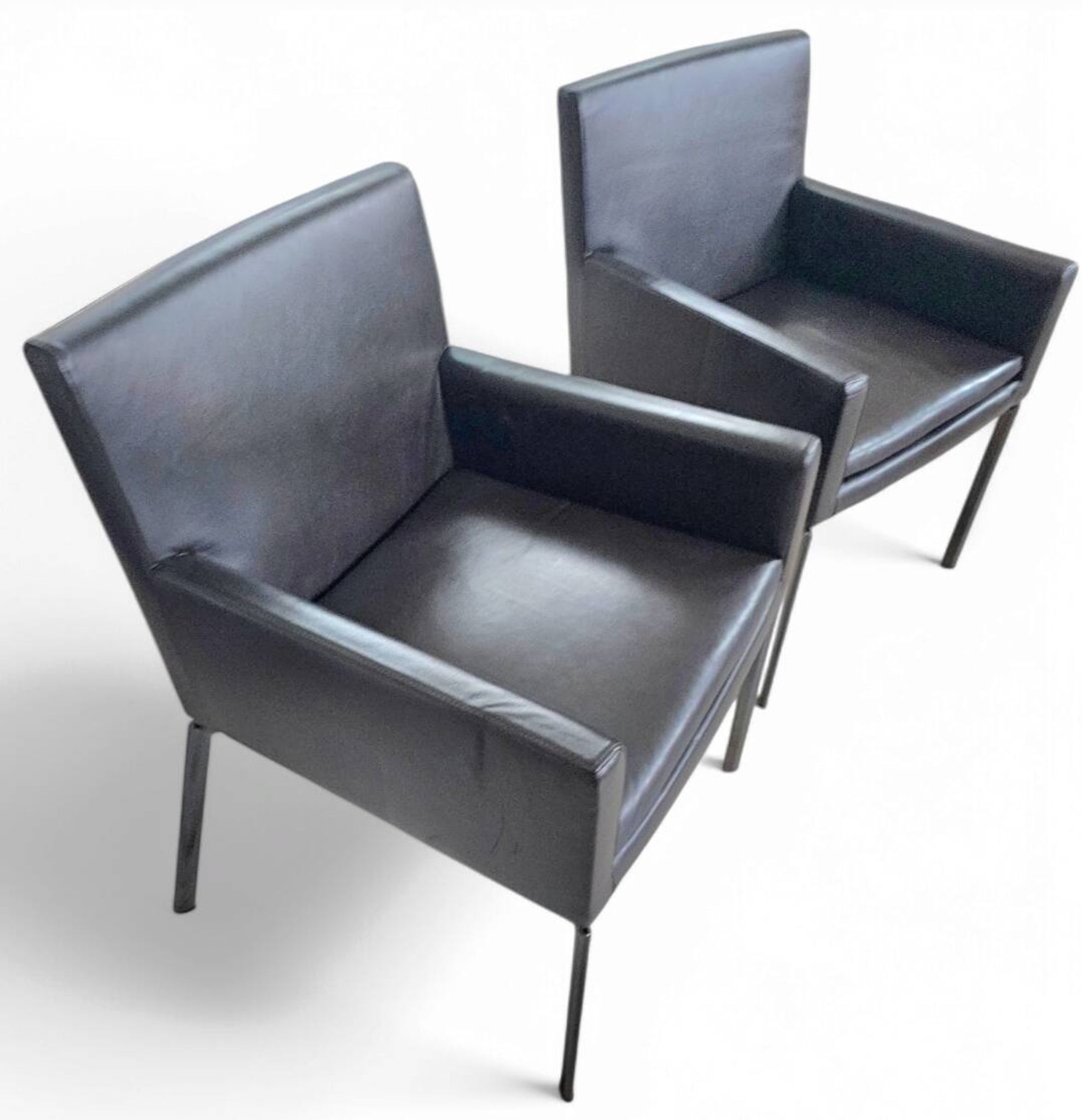 Paire de fauteuils Manet Minotti 2004 / cuir marron foncé / chrome
