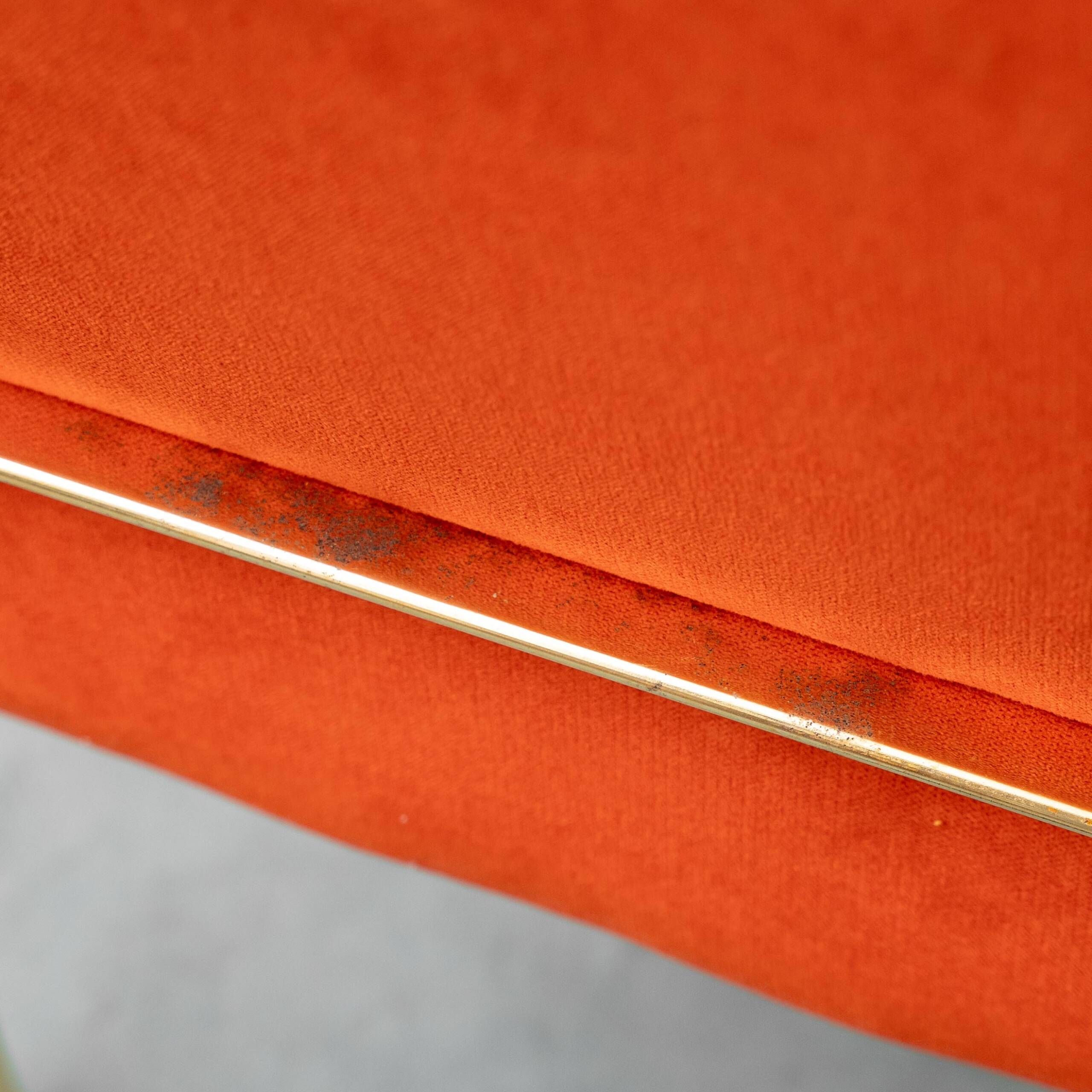 Set of 4 vintage golden metal and orange fabric chairs, 1970s modernist