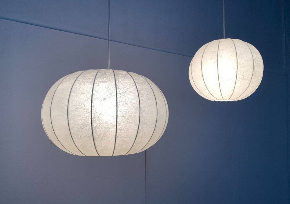 German mid-century cocoon pendant lamps by Friedel Wauer for Goldkant Leuchten, 1960s, set of 2.
