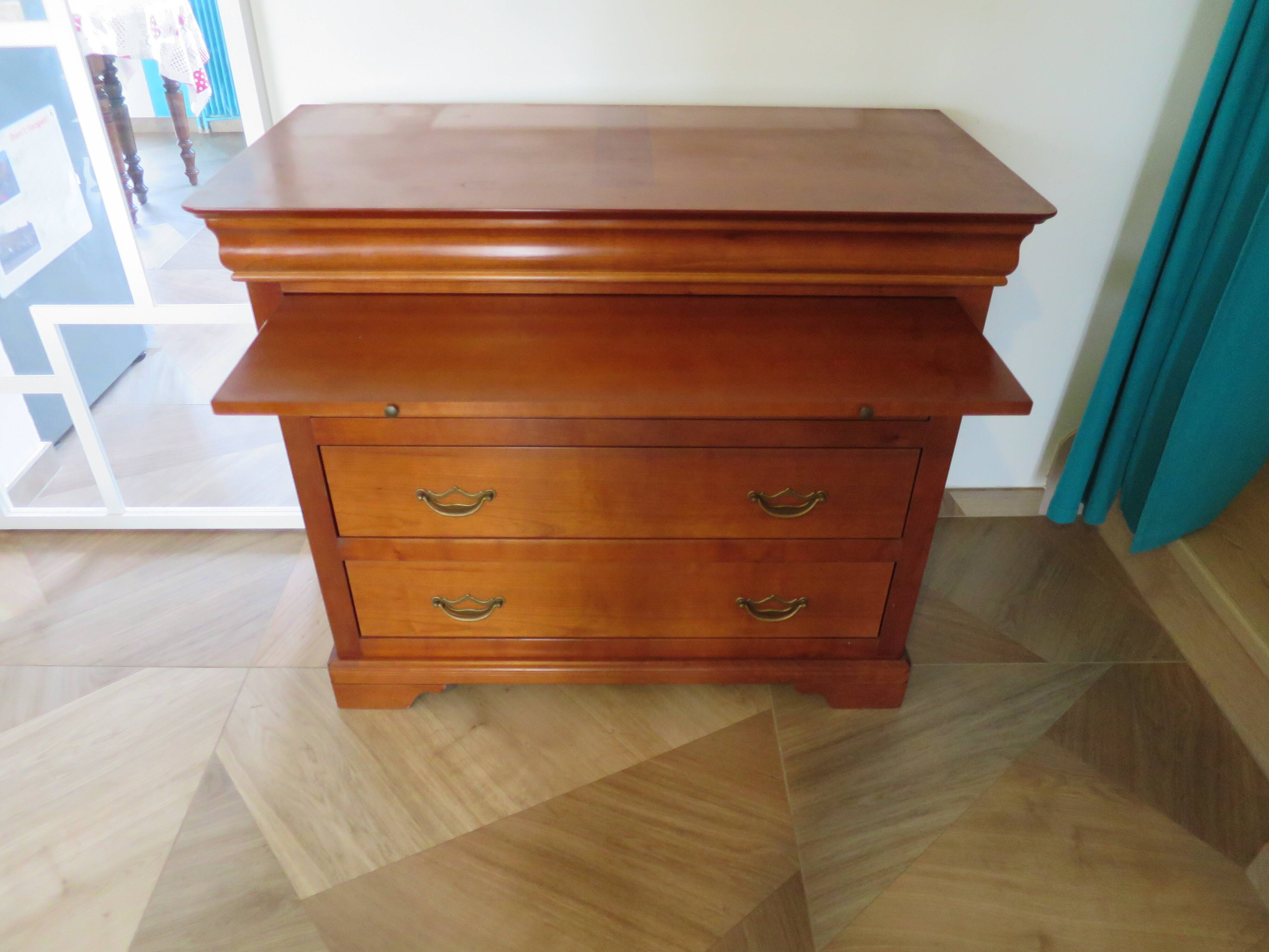 3-drawer chest of drawers with sliding shelf - Louis Philippe style - cherry color