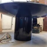 Black lacquered glass table and glass in the hoof style, Italy.