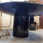 Black lacquered glass table and glass in the hoof style, Italy.