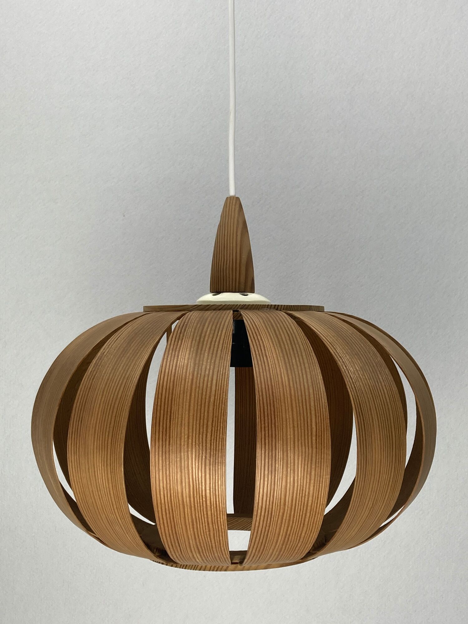 Scandinavian UFO Mushroom Pendants in Wood Veneer, 1970s