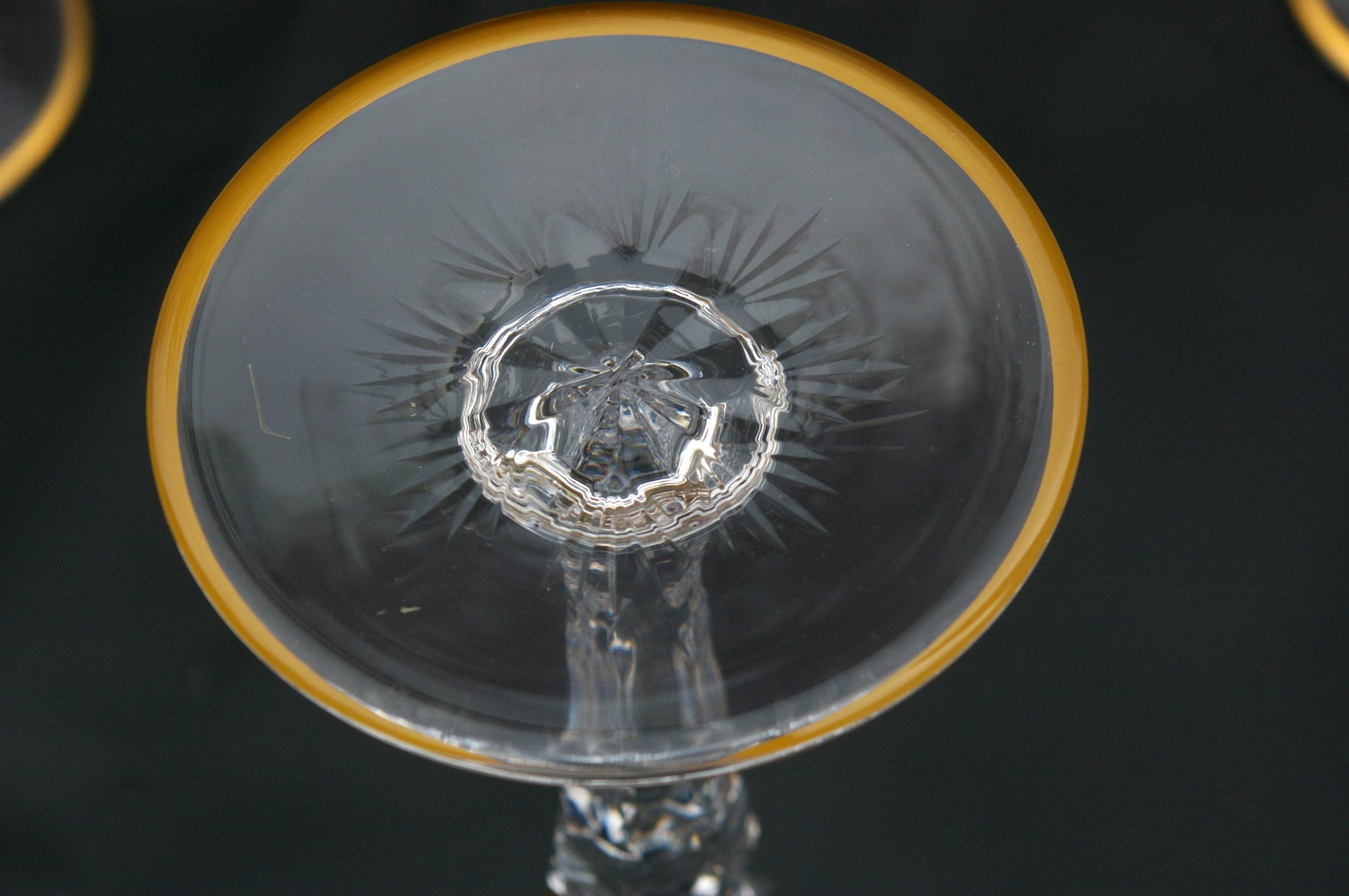 ST LOUIS Excellence - 4 large gold cut crystal wine glasses - H 22.4