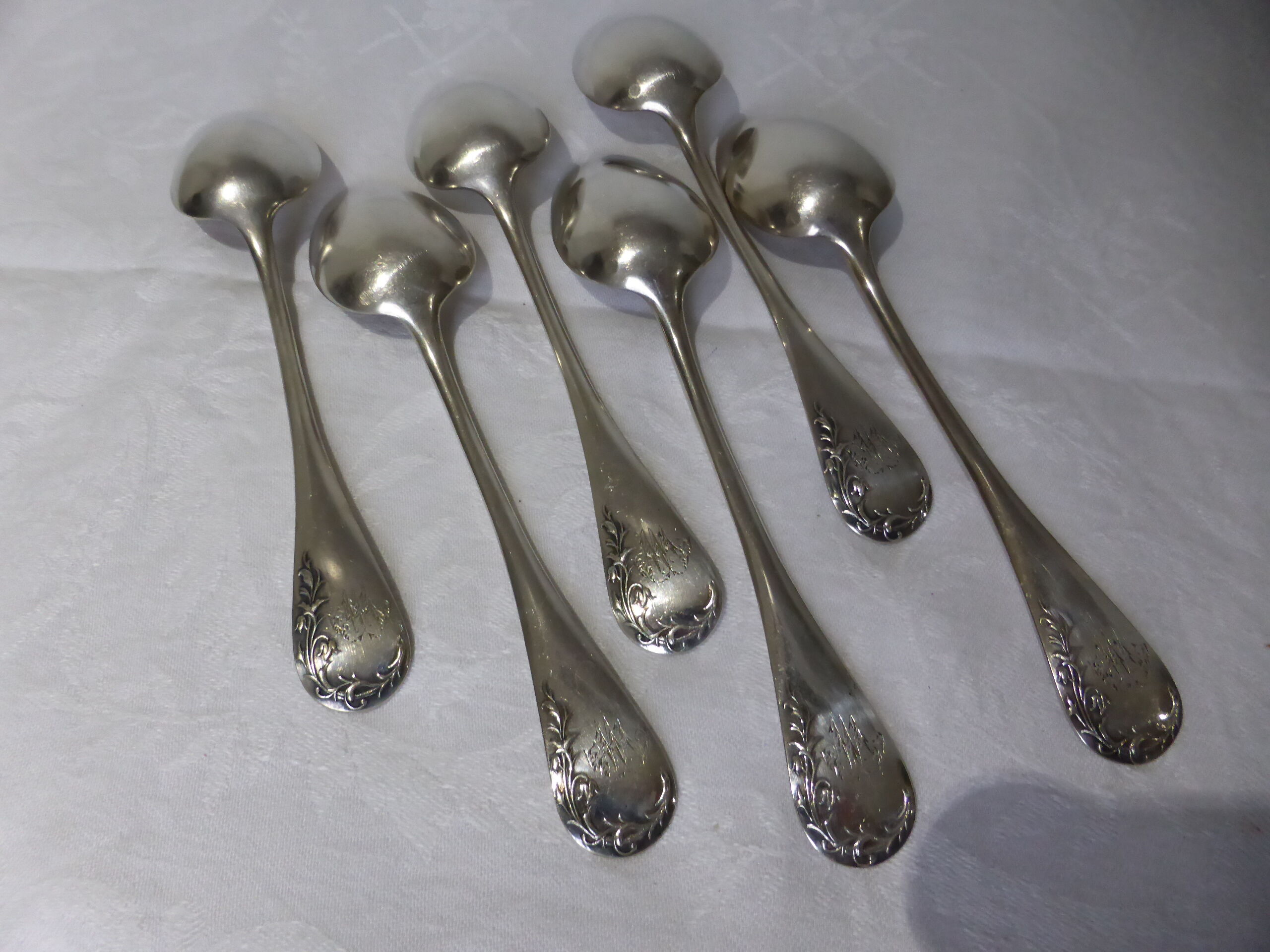 6 vintage silver plated soup spoons with hallmarks