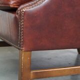 Large comfortable sheepleather wingchair in good condition and beautiful colours