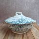 Antique ironstone soup tureen Clairefontaine with blue cyclamen decoration.