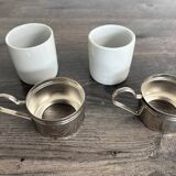 Set of 2 vintage porcelain cups with silver metal stand