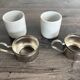 Set of 2 vintage porcelain cups with silver metal stand