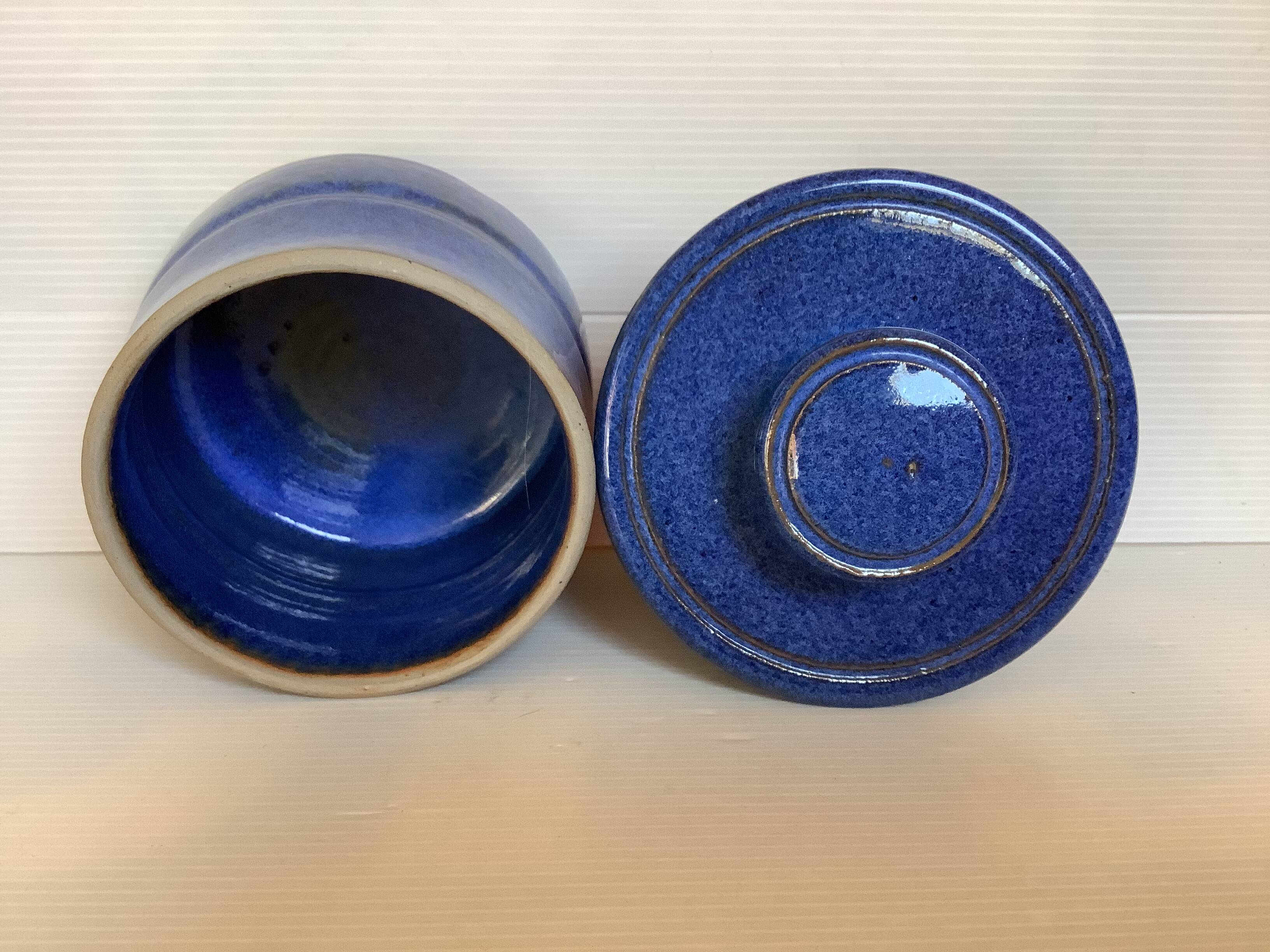 Blue ceramic water butter dish