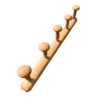 Porte-manteau ancien en bois tourné, 5 patères