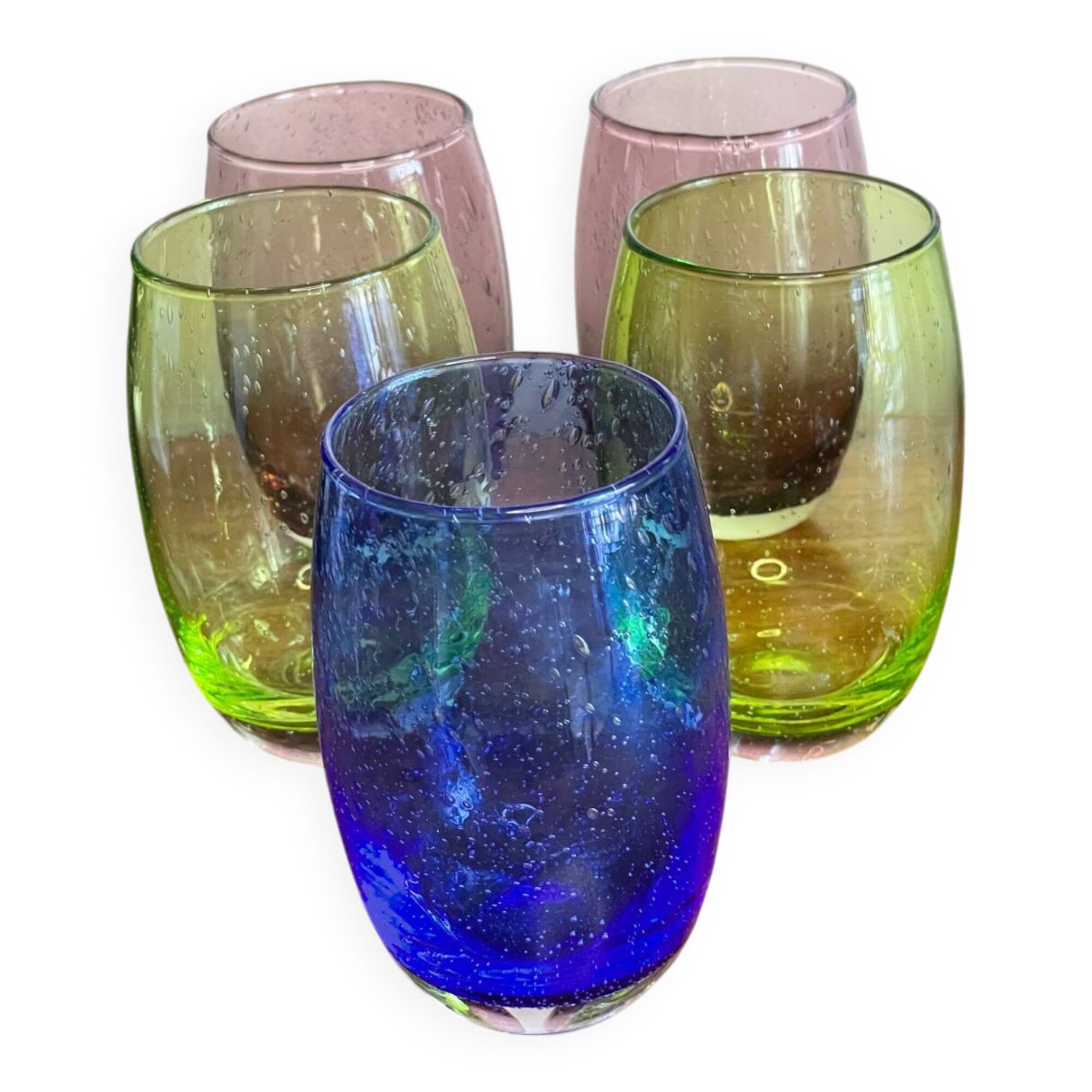 5 coloured bubble glass tumblers