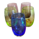 5 coloured bubble glass tumblers