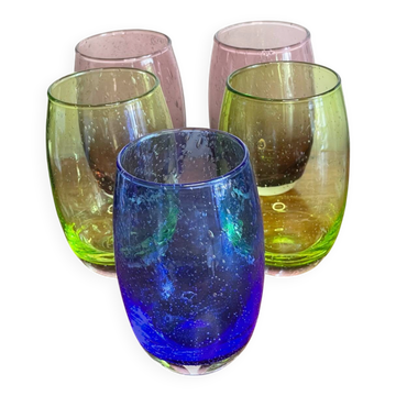 5 verres colorés en verre bullé