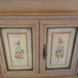 Secrétaire en pin, bois peint à motifs de fleurs