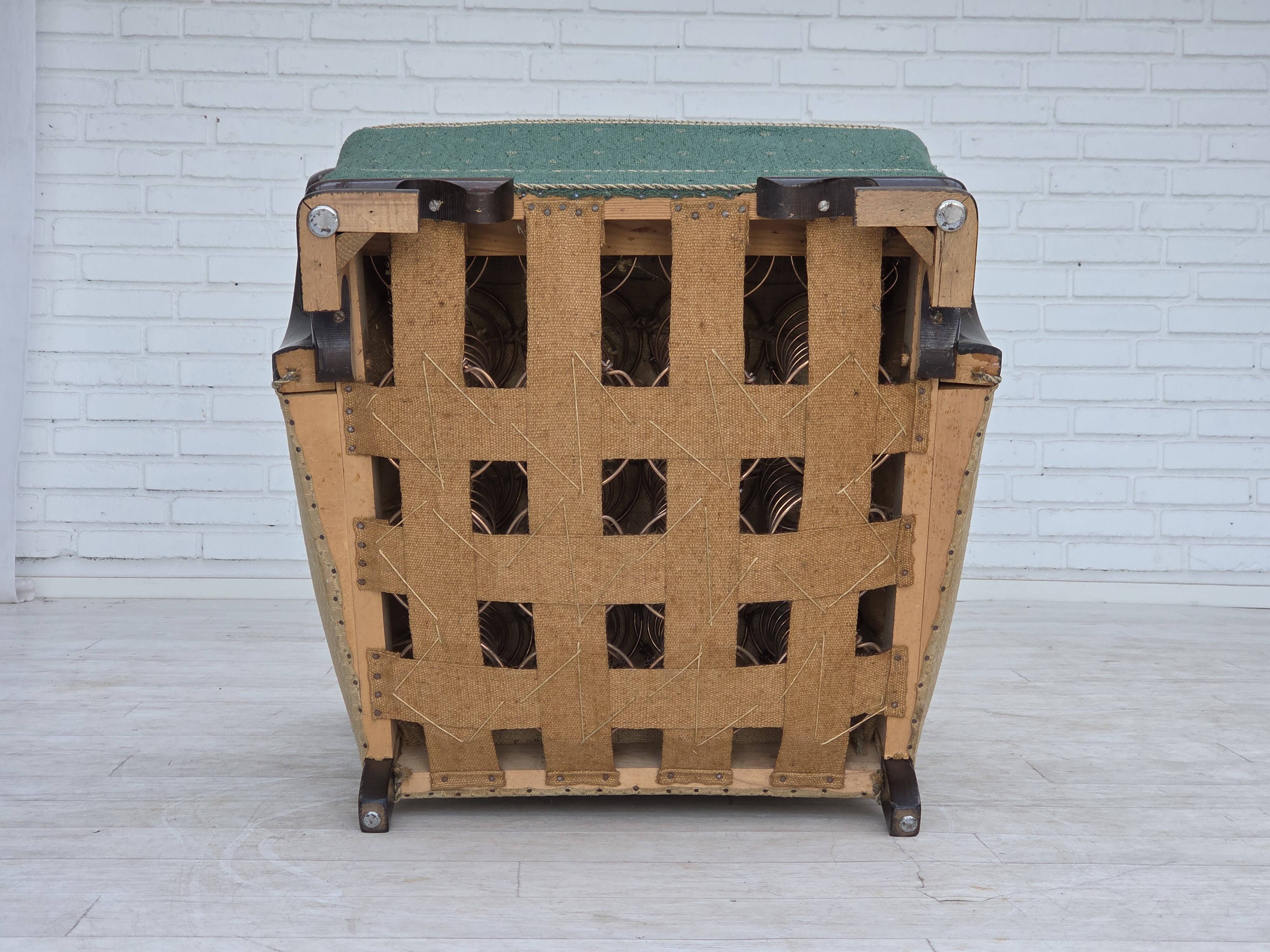 1960s, Danish armchair, green and beige furniture wool.