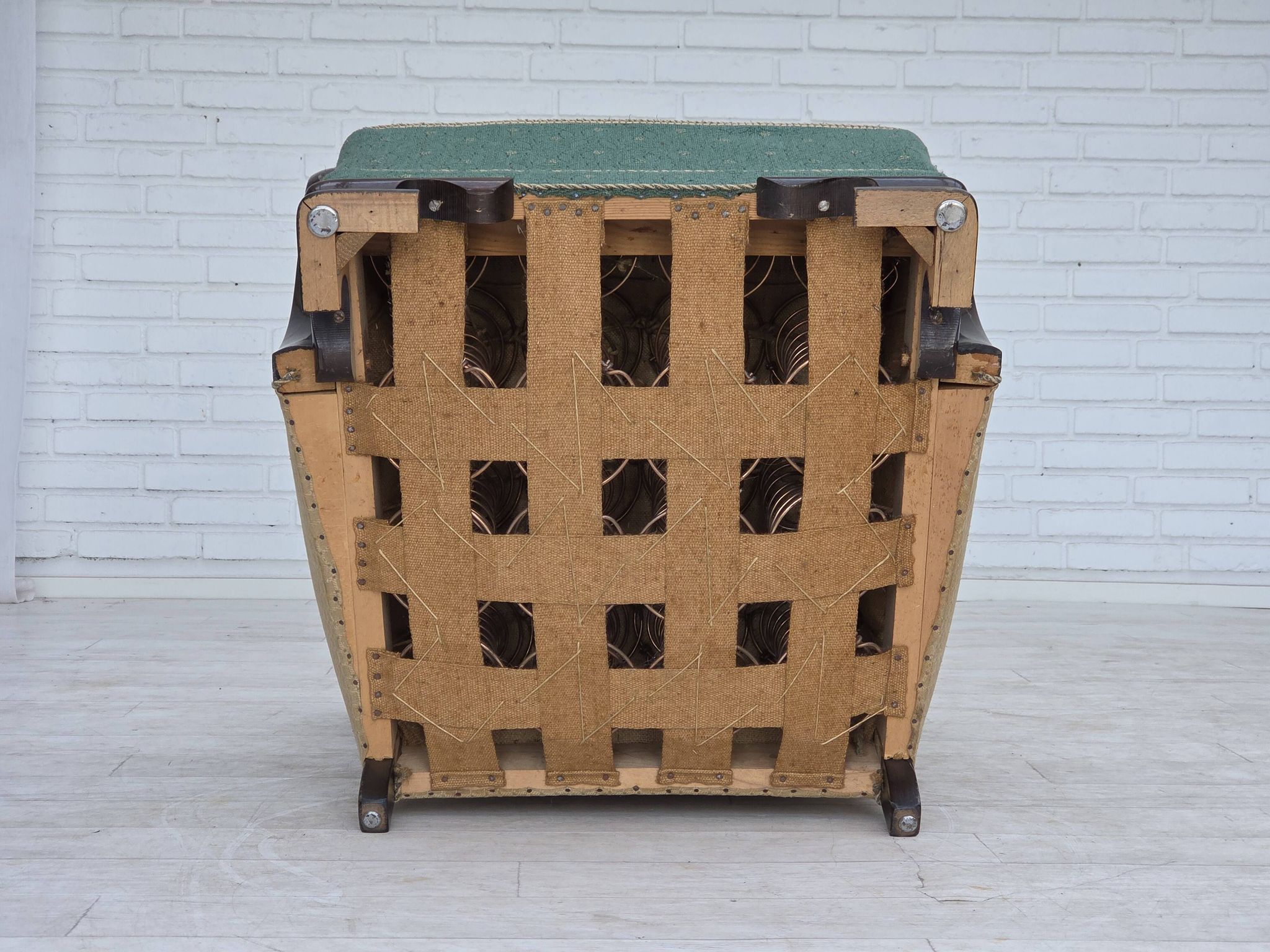 1960s, Danish armchair, green and beige furniture wool.